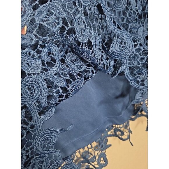 Philosophy Blue Lace Lined Crew Neck Short Sleeve Blouse Top sz L - Picture 4 of 6